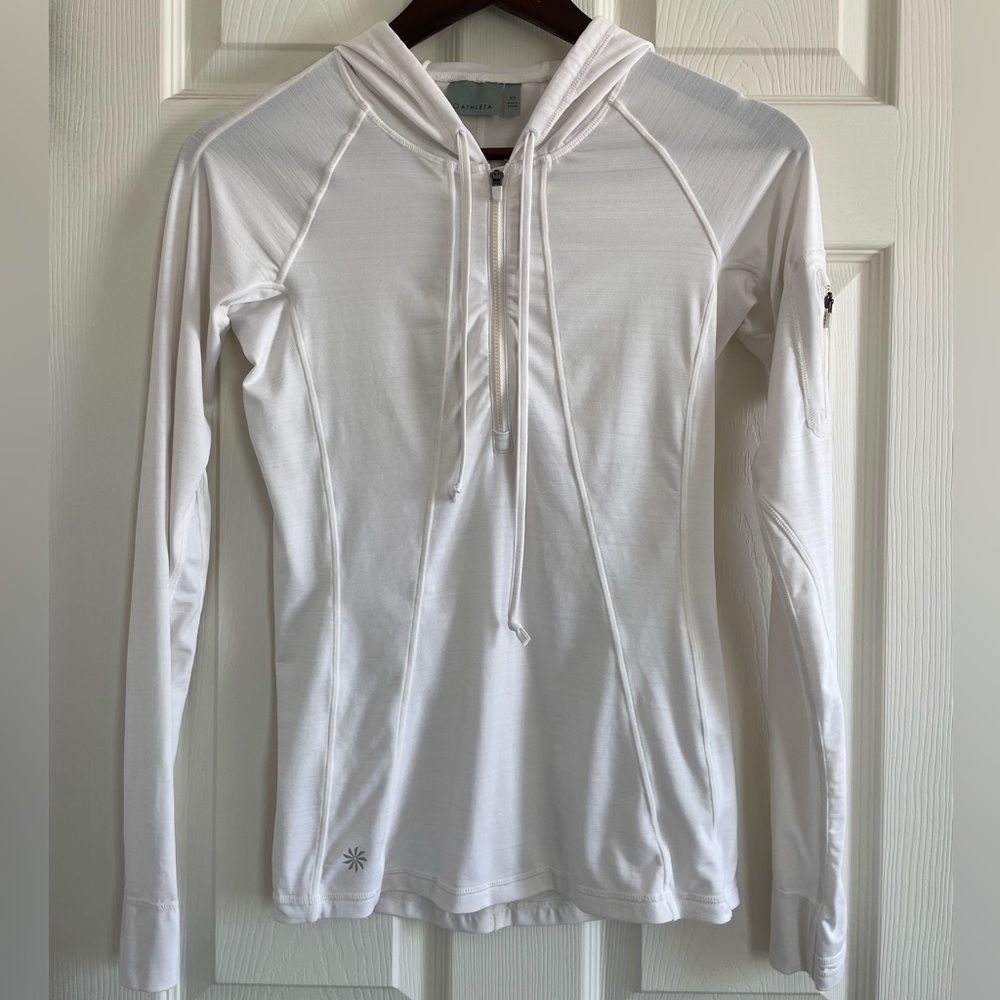 Athleta White Half Zip Hooded Performance Top XS Lightweight Athleisure